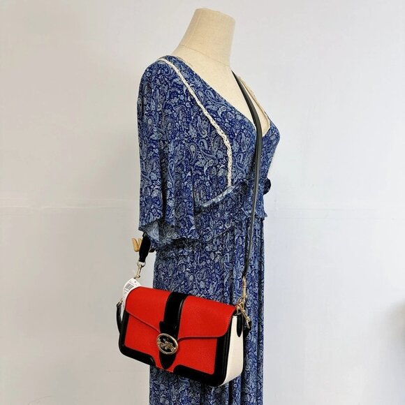 Coach 6019 Georgie Shoulder Bag In Colorblock IN Bright Poppy Multi - Picture 1 of 9